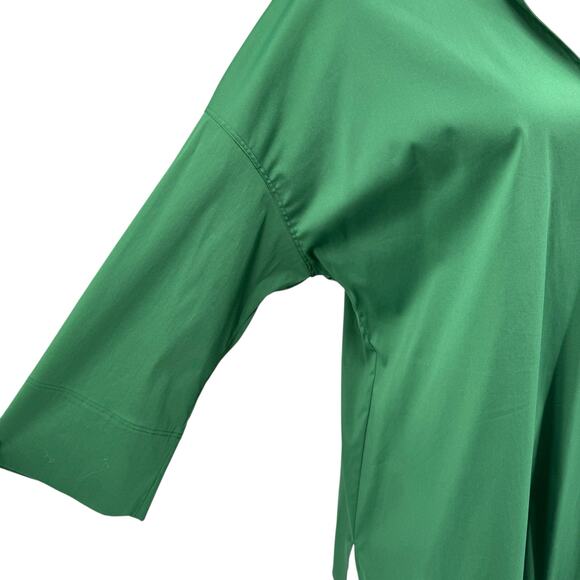 Lafayette 148 NWT Solid Green Hawkins Poplin Stretch V-neck Collarless Blouse - Picture 8 of 13
